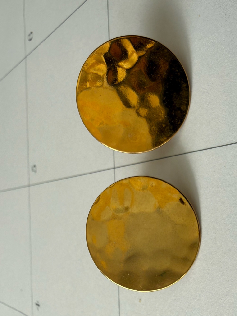 Round Hammered Gold Tone Clip-On Earrings